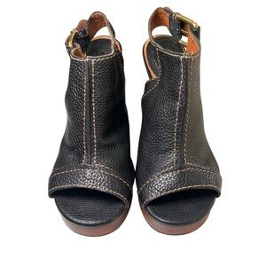 Vintage Lucky Brand Black Leather Peep Toe Block Heel Sling Back Size 9 READ!